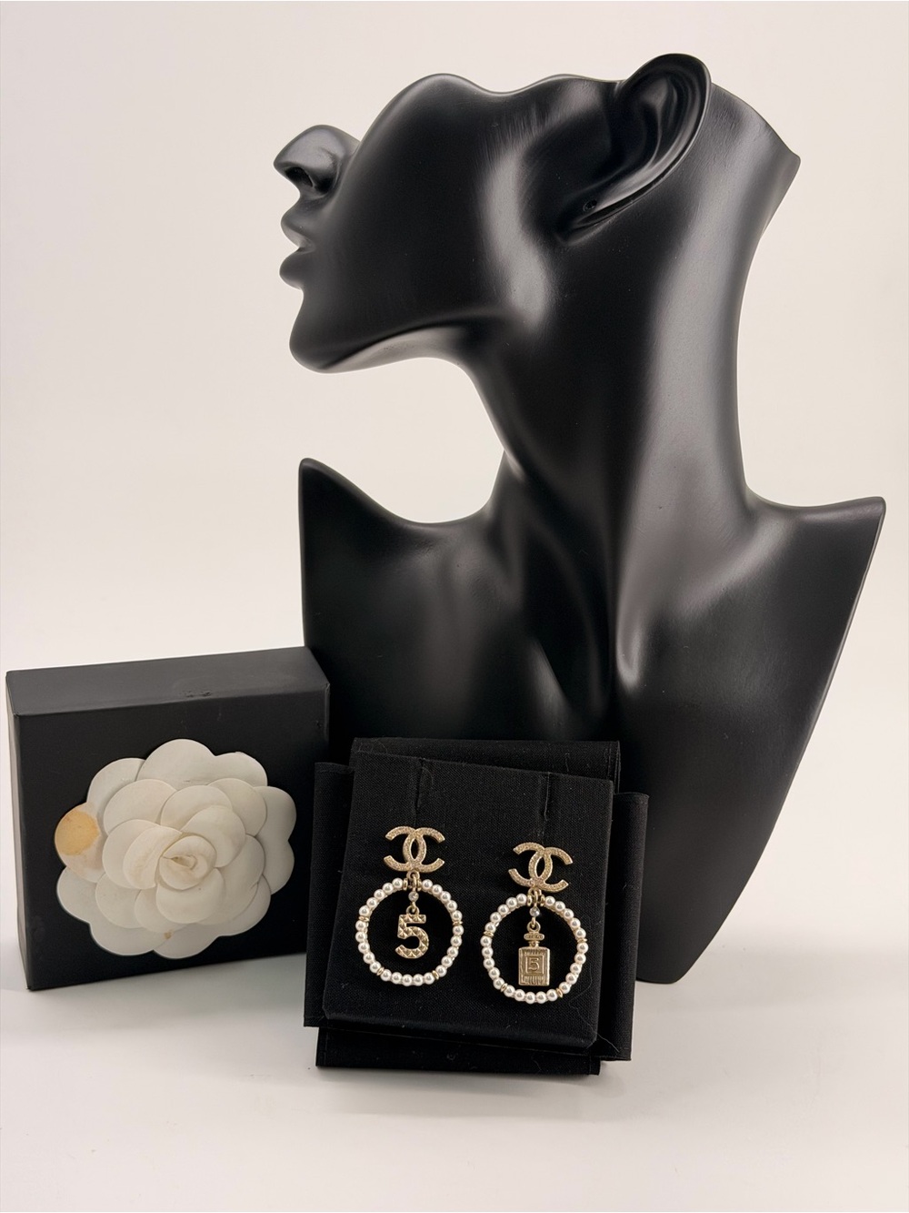 Chanel Faux Pearl & Strass CC Drop Earrings